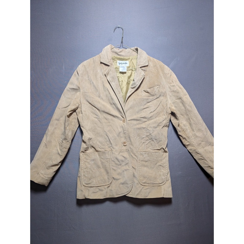Vintage Bagatelle Blazer Jacket Womens 6 Beige Suede Leather Notch Lapel Formal